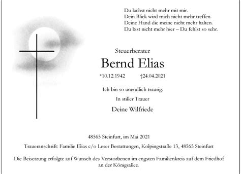 Traueranzeigen Von Bernd Elias Trauer Ms