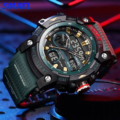 Smael Dual Display Sport Watch For Men Alarm Stopwatch Led Digital Blue