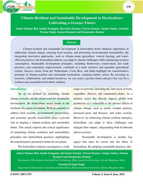 Pdf Climate Resilient And Sustainable Development In Horticulture