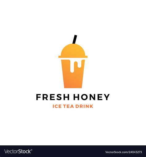 Honey ice tea cup bubble drink logo icon label Vector Image