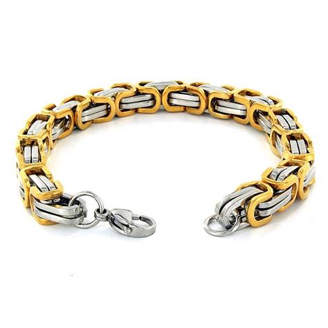 Stainless Steel Byzantine Mens Bracelet Two Tone Swb1295