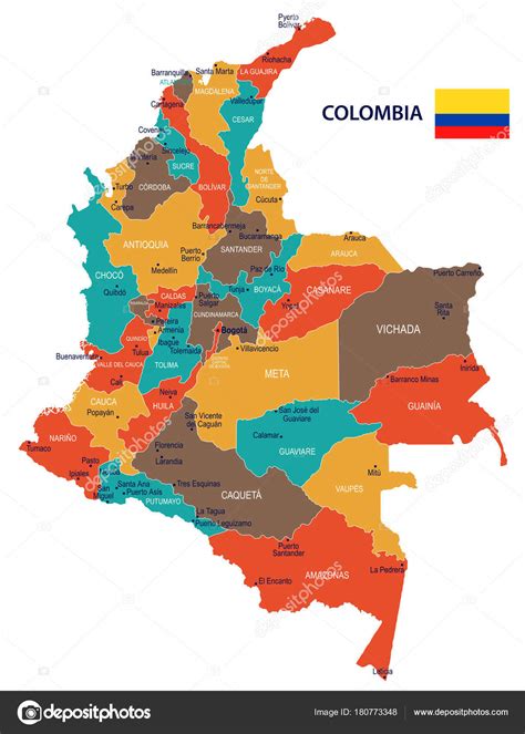 Colombia - map and flag Detailed Vector Illustration Stock Vector Image ...