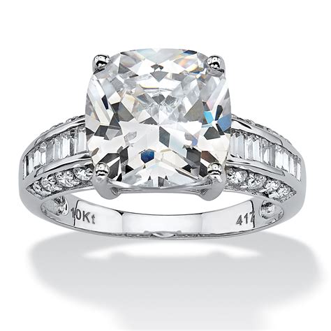 3 28 Tcw Cushion Cut Cubic Zirconia Solid 10k White Gold Engagement Anniversary Ring At