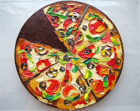 Pizza Art Original Painting Round Artwork Food Art Canvas Wall Etsy