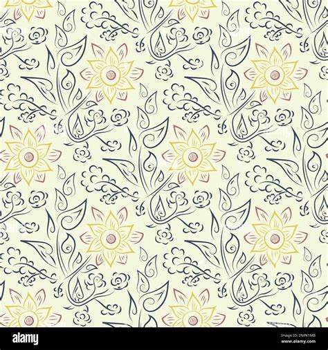 Wildflower Seamless Vector Pattern Background Vintage Boho Style