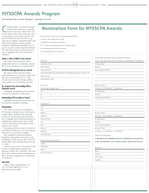 Fillable Online Nysscpa NYSSCPA Awards Program Nomination Form For