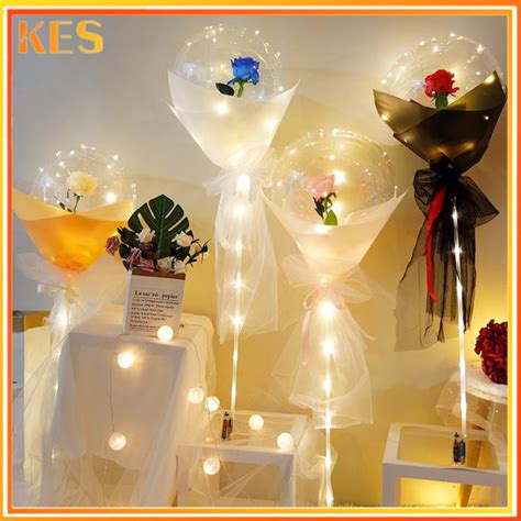 Led Light W Rose Flower Balloon Luminous Balloon Rose Bouquet