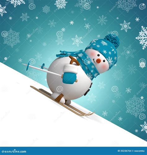 3d Skiing Snowman Christmas Greeting Card Stock Illustration