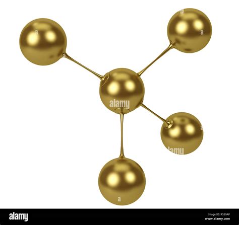 3d Rendering Illustration Gold Polished Molecule Model Abstract