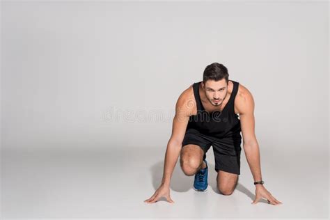 Handsome Young Runner In Start Position Stock Image Image Of Person