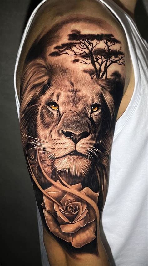 Lion And Roose Tattoo Tattoo Ink Art Design Idea Lion Rose