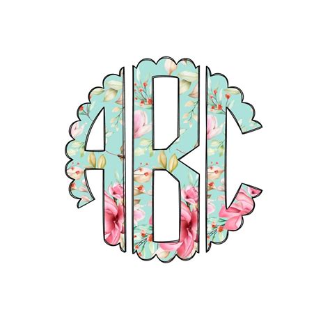 Pink And Green Floral Monogram Png Scalloped Circle Monogram Set