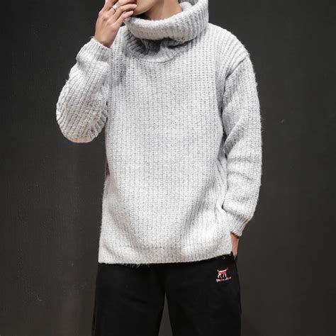 Male Couple Loose Winter Sweater Turtleneck Pullover Knitting Casual Slim Sweaters Men Solid