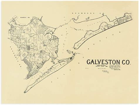 1892 Galveston County Map Vintage Galveston County Texas Wall Art Poster Print Ebay