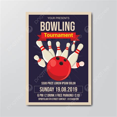 Bowling Tournament Flyer Template Retro Flat Design Vector Template