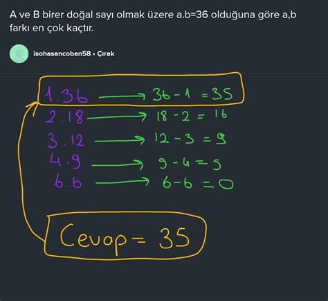 A Ve B Birer Do Al Say Olmak Zere A B Oldu Una G Re A B Fark En