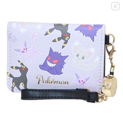 Japan Pokemon Pass Case Holder Reel Keychain Purple Gengar Eevee