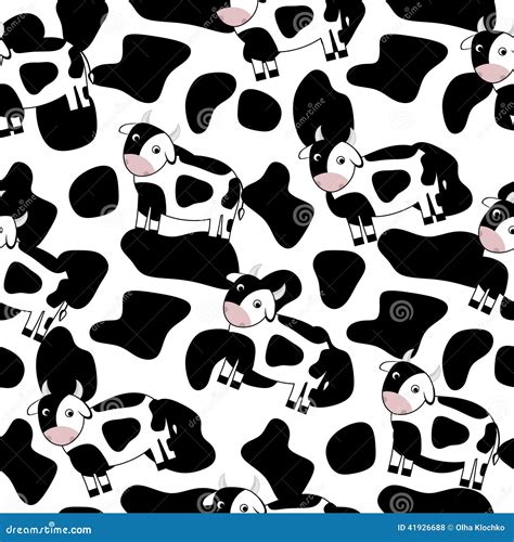 Seamless Pattern Of Cows Vector Illustration Background Stock Vector