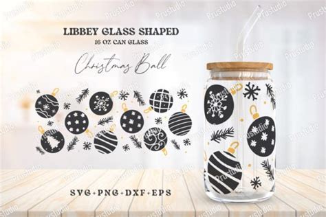 16oz Libbey Can Glass Christmas Ball Graphic By PruStudio Creative