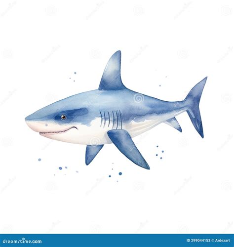 Blue Watercolor Cute Shark Illustration Stock Illustration - Illustration of toothy, blue: 299044153