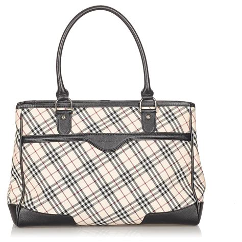 Burberry Sac Cabas En Toile Carreaux Nova Cuir Veau Fa On Poulain