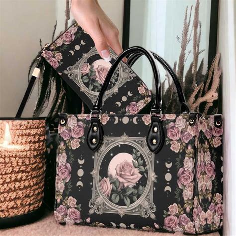 Witchy Cottagecore Moon Rose Top Handles Vegan Leather Handbag Etsy