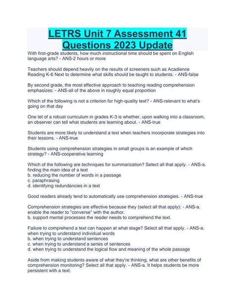 Solution Letrs Unit Assessment Questions Update Studypool