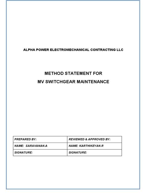 Method Statement For Mv Switchgear Inspire Pdf Relay Switch