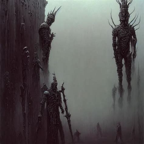 Art By Zdzislaw Beksinski Detailed Painting Of A Tall Stable