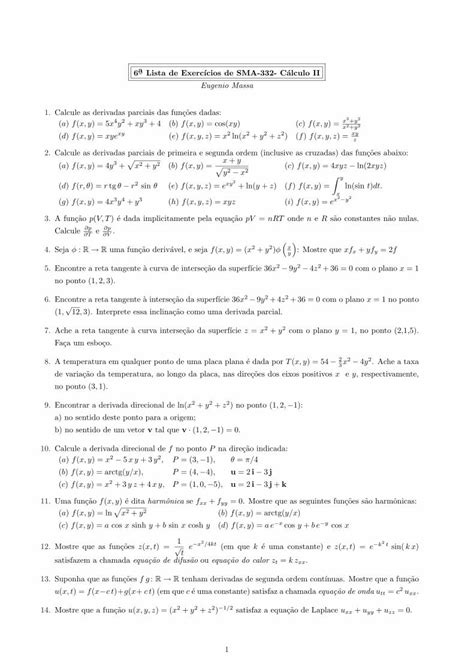 PDF 6a Lista De Exerccios De SMA 332 Calculo IIconteudo Icmc Usp