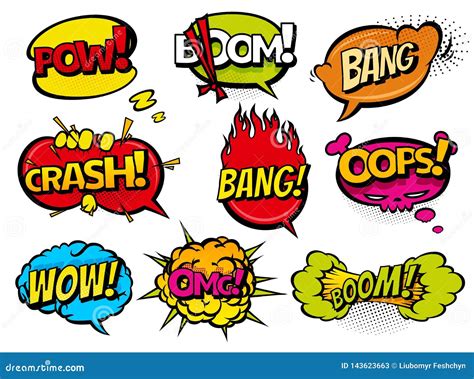 Comic Book Sound Effect Speech Bubbles Expressions Collection Vector