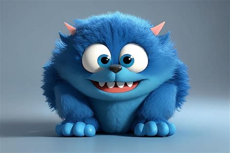 Premium Photo Cute Blue Furry Monster D Cartoon Character Ai Generated