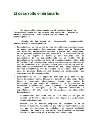 El Desarrollo Embrionario PDF