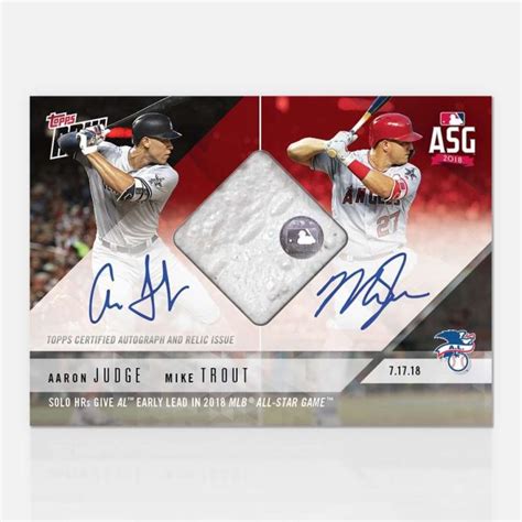 On Card Autograph Game Used Base To Mike Trout Aaron Judge