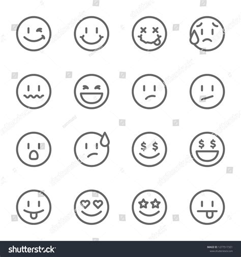 Set Outline Emoticons Emoji Isolated Vector Stock Vector Royalty Free