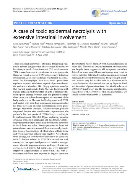 Pdf A Case Of Toxic Epidermal Necrolysis With Extensive Intestinal