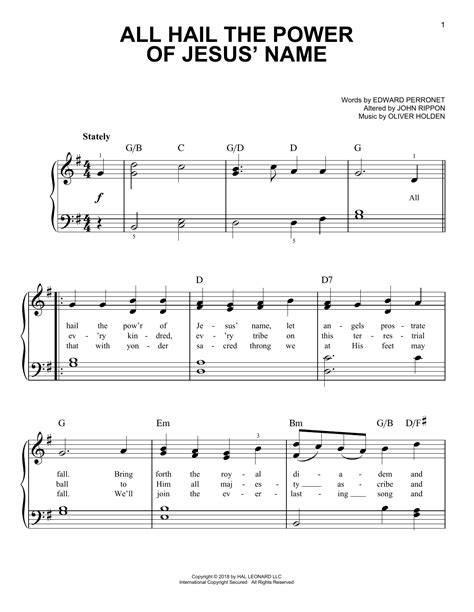 All Hail The Power Of Jesus Name By Edward Perronet Sheet Music For