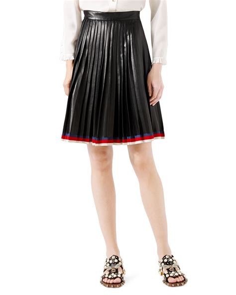 Gucci Pleated Leather Skirt Black