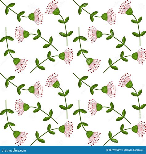 Small Red Flowers And Green Leaves On White Background Stock