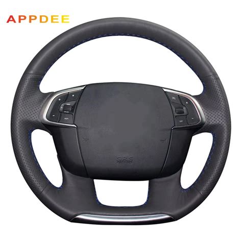 Cubiertas de volante de cuero Artificial negro para Citroën C4 C4L