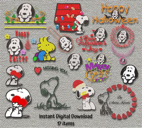 Snoopy Embroidery Machine Designs Set Items Pes Instant Etsy