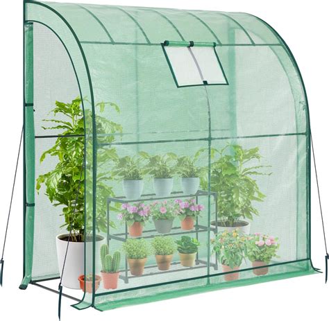 Lean To Greenhouse With Tier Shelves Ohuhu Portable Walk In Wall