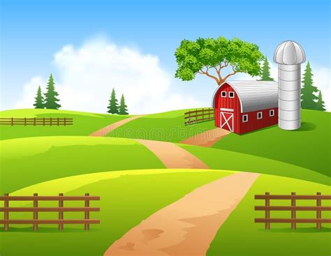 Cartoon Illustration of Farm Background Stock Vector - Illustration of ...