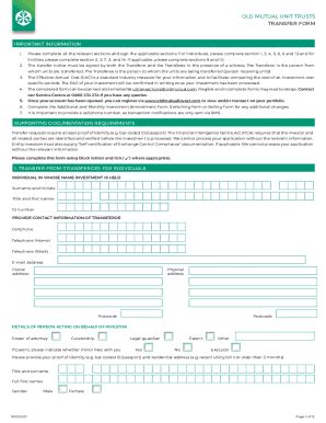 Fillable Online OD MUTUA UNIT TRUSTS TRANSFER FORM Old Mutual Invest