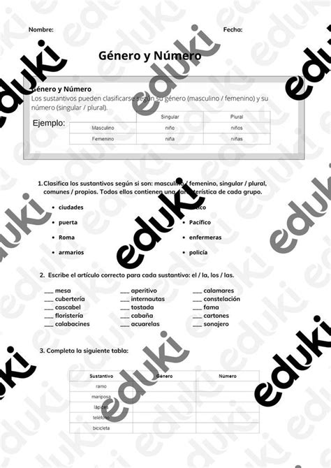 Plantilla Género Y Número Material De La Siguiente Asignatura Lengua Y Literatura