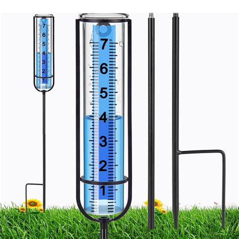 Ricihene 7 Rain Gauge Outdoor Clear Adjustable Easy To Read For