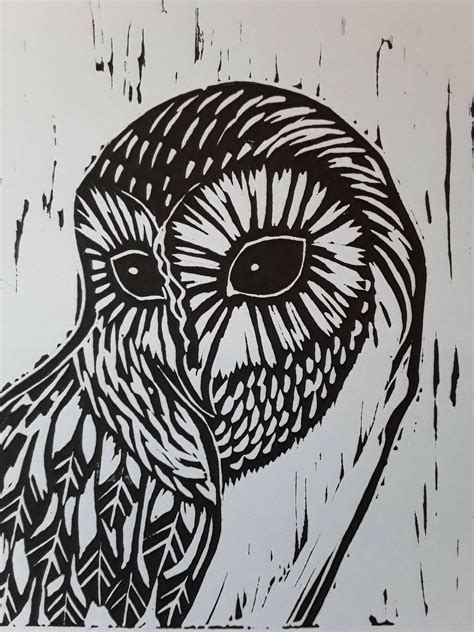 Owl Linocut Print Etsy Uk Linocut Prints Woodcut Art Lino Art