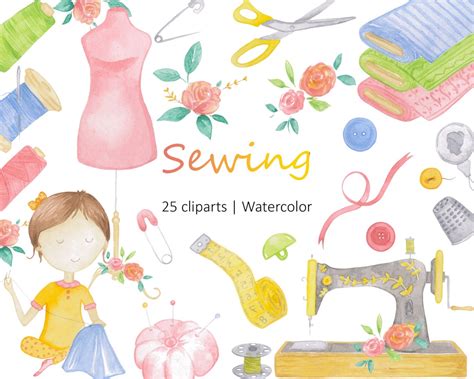 Sewing Watercolor Clipart, Watercolor Little Tailor Clipart, Sewing Kit Clipart, PNG & JPG ...