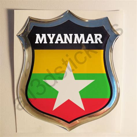 Sticker Myanmar Burma Emblem 3d Resin Domed Gel Flag Vinyl Decal Car