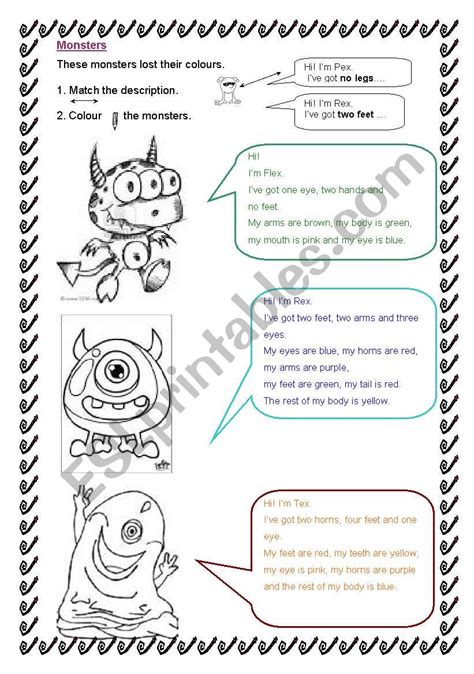 Colour The Monsters Esl Worksheet By Dottel